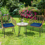 3 Pieces Patio Rattan Bistro Set with Cushion-Navy
