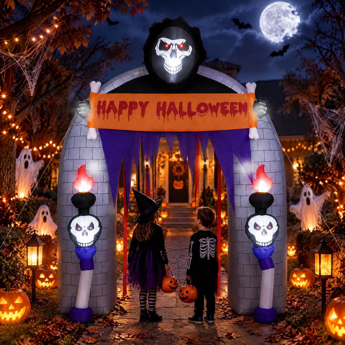 8.5 FT Halloween Haunted Reaper Archway with Built-in LED Lights for Yard Garden Party