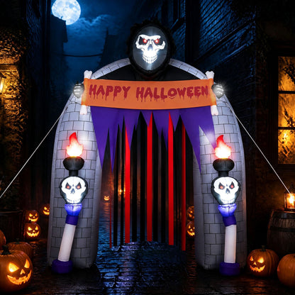 8.5 FT Halloween Haunted Reaper Archway with Built-in LED Lights for Yard Garden Party
