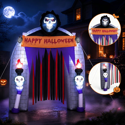8.5 FT Halloween Haunted Reaper Archway with Built-in LED Lights for Yard Garden Party