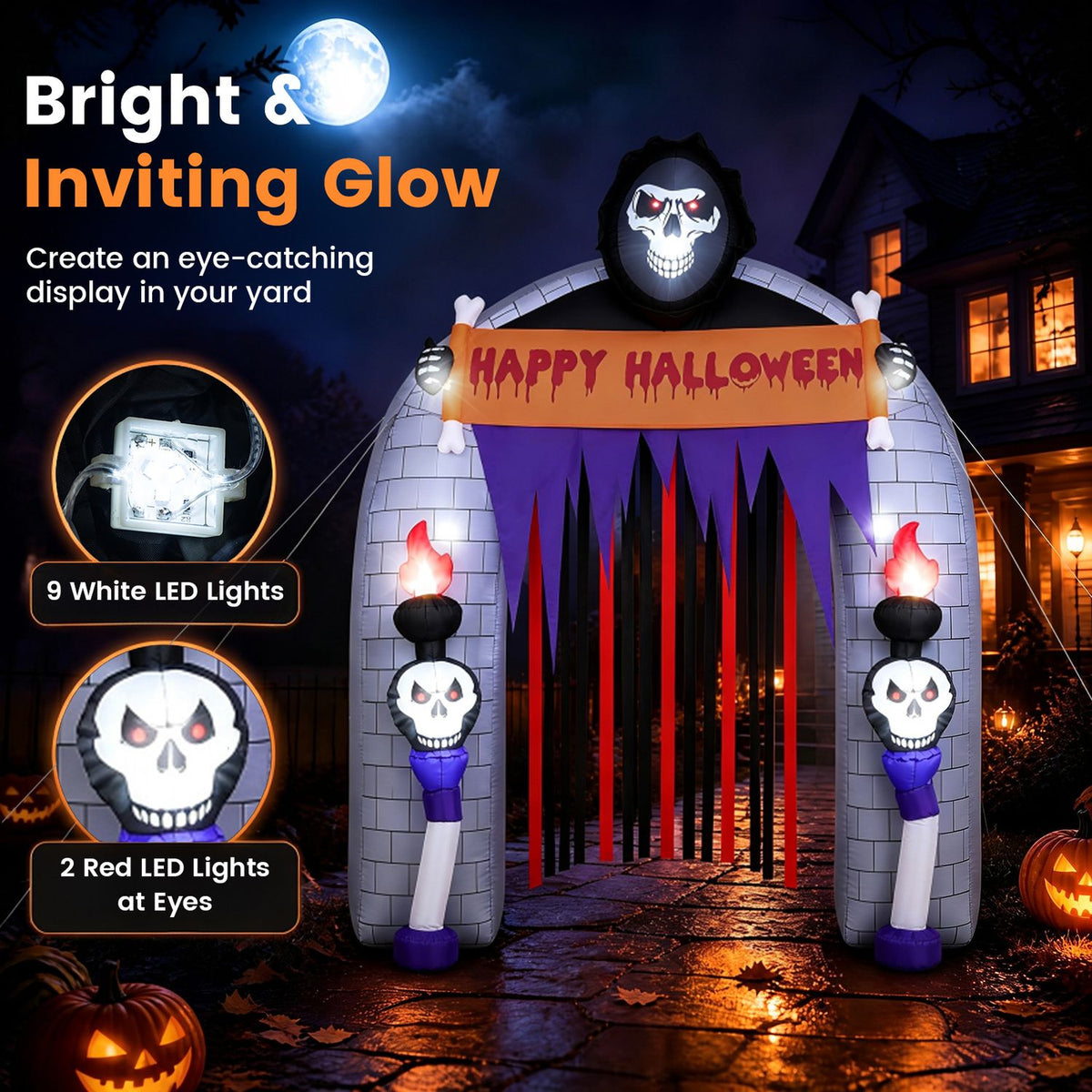 8.5 FT Halloween Haunted Reaper Archway with Built-in LED Lights for Yard Garden Party