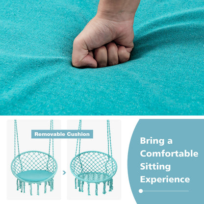 Cushioned Hammock Swing Chair with Hanging Kit-Turquoise