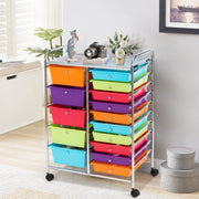 15-Drawer Utility Rolling Organizer Cart with Multi-Use Storage-Multicolor