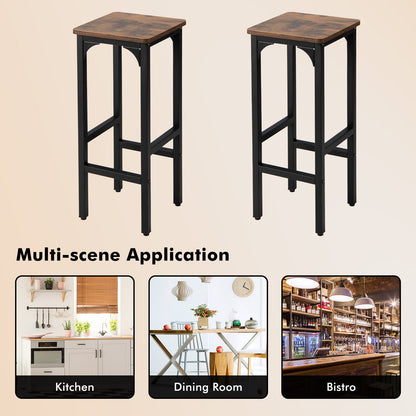 2 Pieces 28 Inch Dining Bar Chair Set with Footrest and Adjustable Pads-Rustic Brown