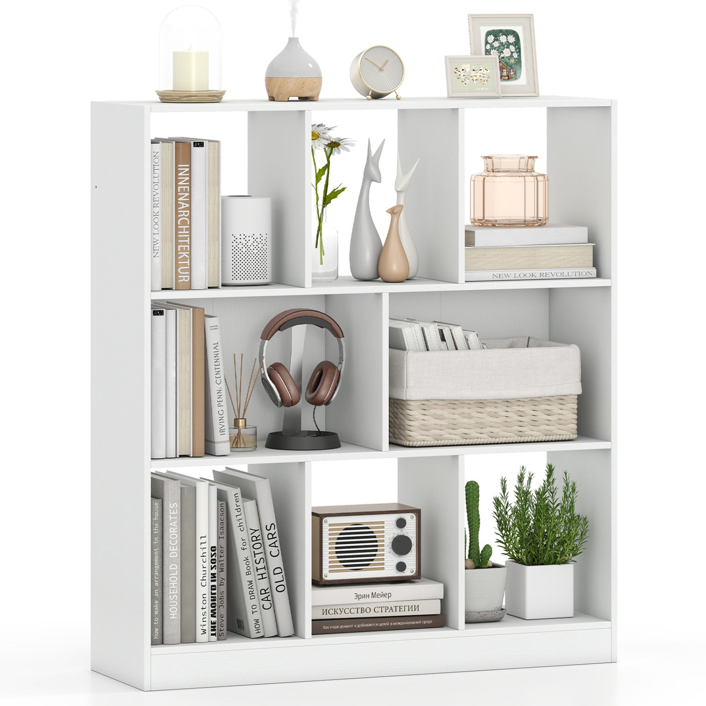 8-Cube Bookcase 3-Tier Storage Organizer with Anti-Tip Kit