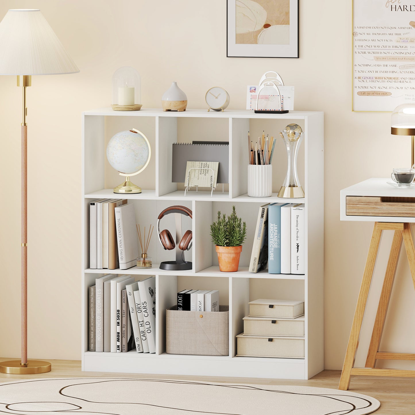 8-Cube Bookcase 3-Tier Storage Organizer with Anti-Tip Kit