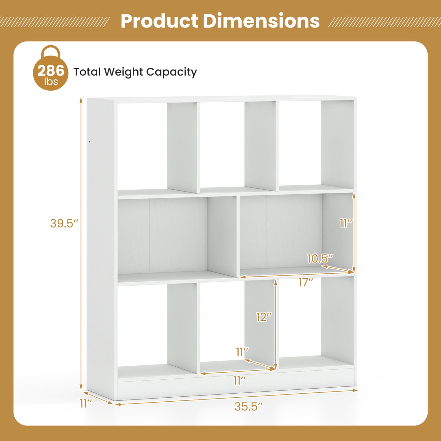 8-Cube Bookcase 3-Tier Storage Organizer with Anti-Tip Kit