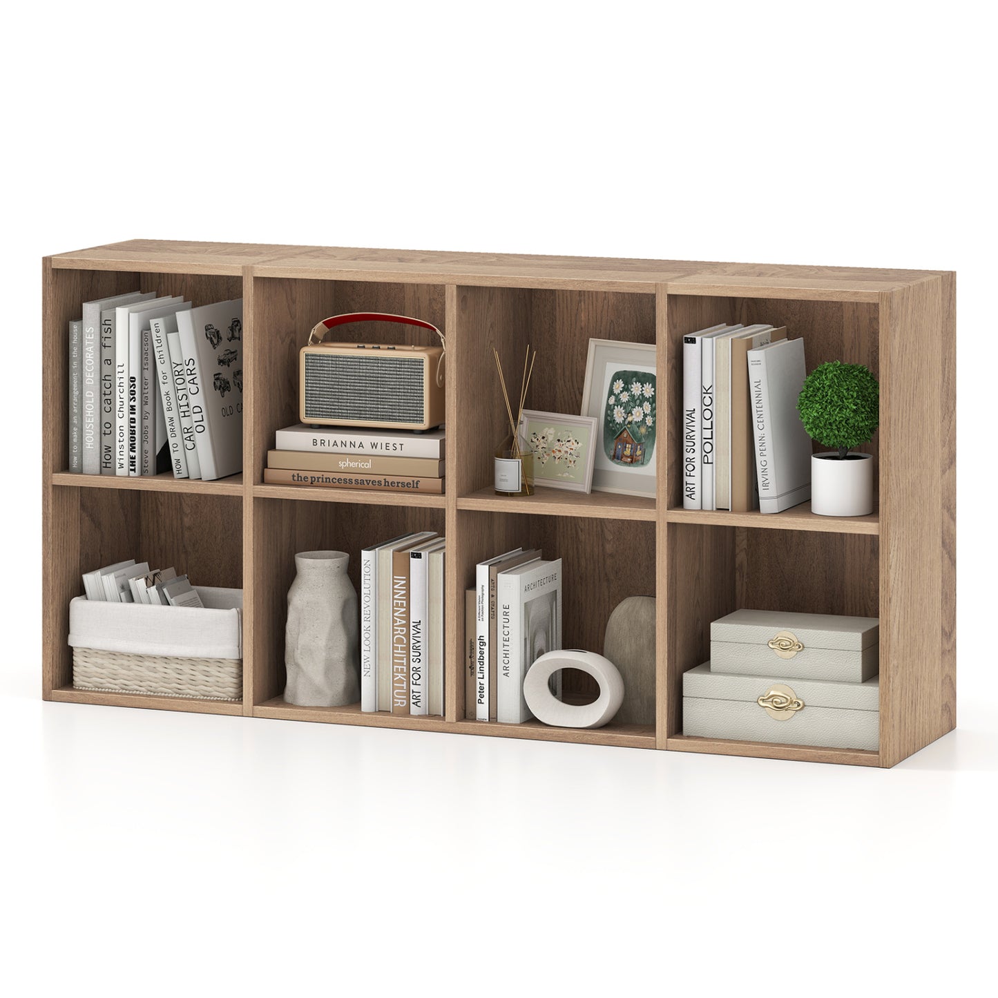 8-Cube Bookcase Bookshelf with 2 Anti-Tipping Kits Storage Organizer-Natural - Natural