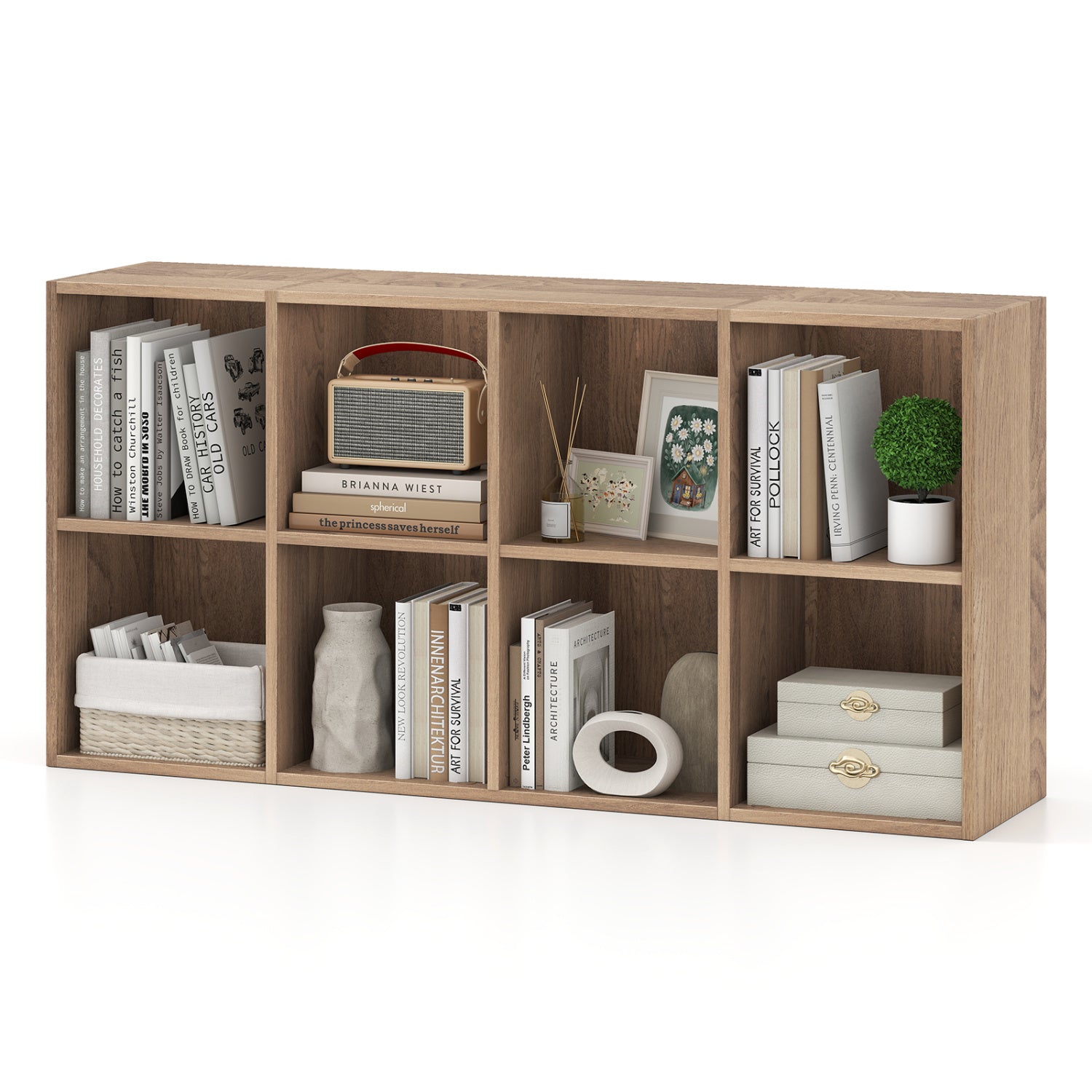 8-Cube Bookcase Bookshelf with 2 Anti-Tipping Kits Storage Organizer-Natural - Natural