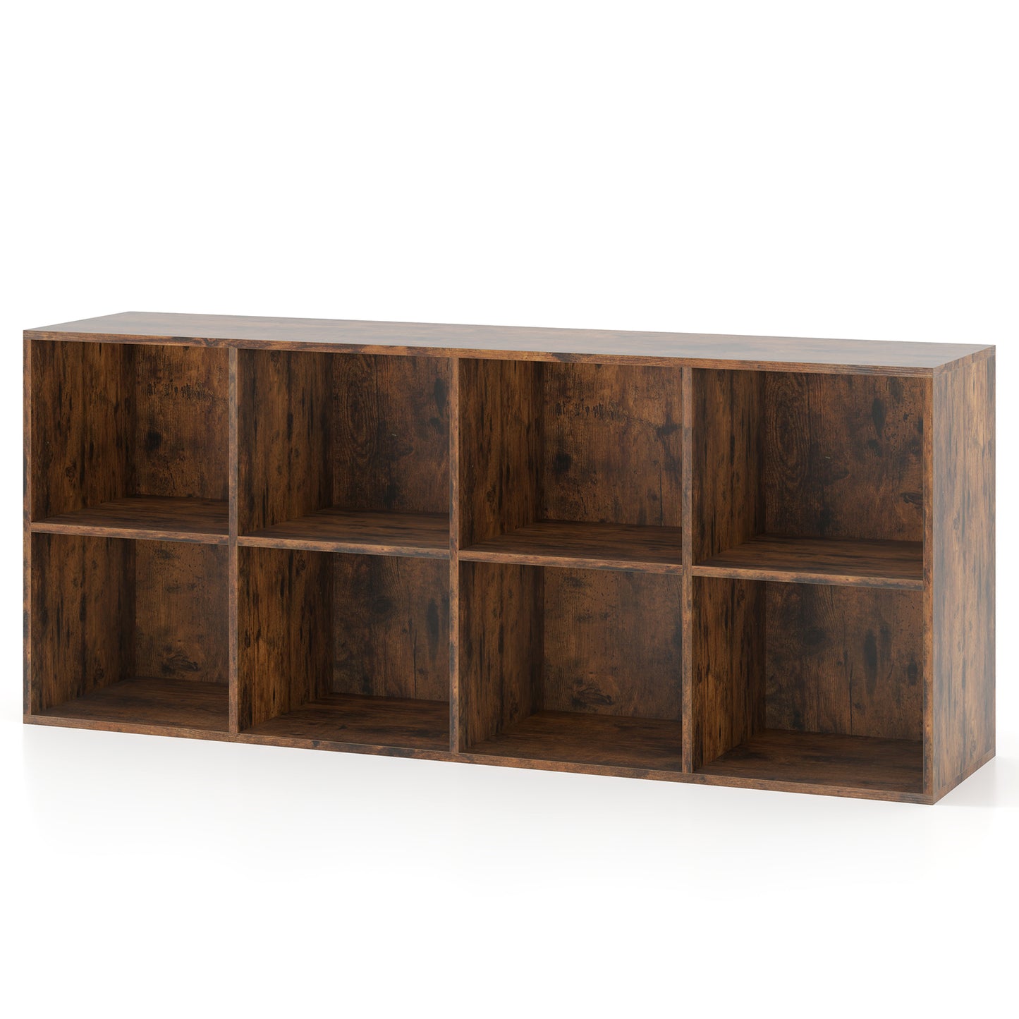 8-Cube Bookcase Bookshelf with 2 Anti-Tipping Kits Storage Organizer-Natural - Rustic Brown