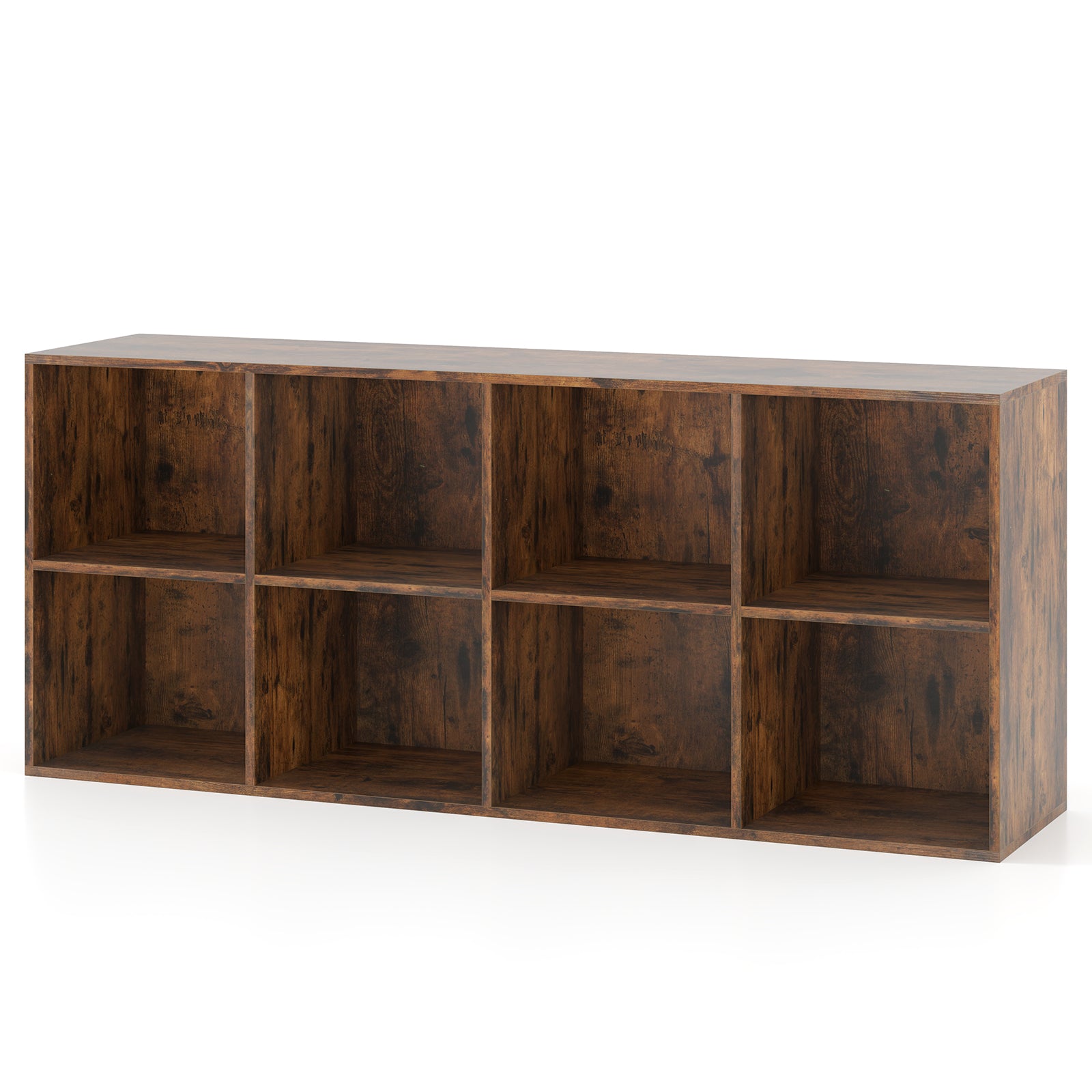 8-Cube Bookcase Bookshelf with 2 Anti-Tipping Kits Storage Organizer-Natural - Rustic Brown