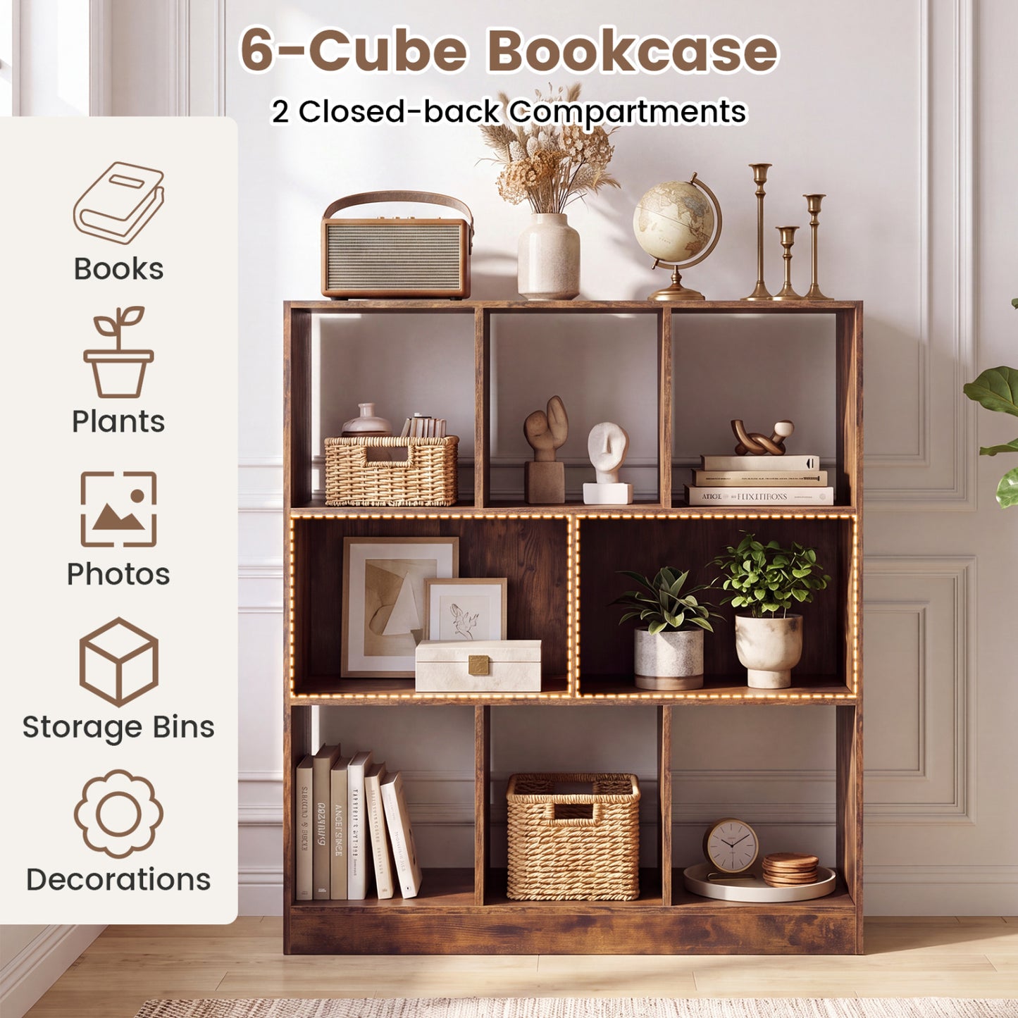 8-Cube Bookcase 3-Tier Storage Organizer with Anti-Tip Kit