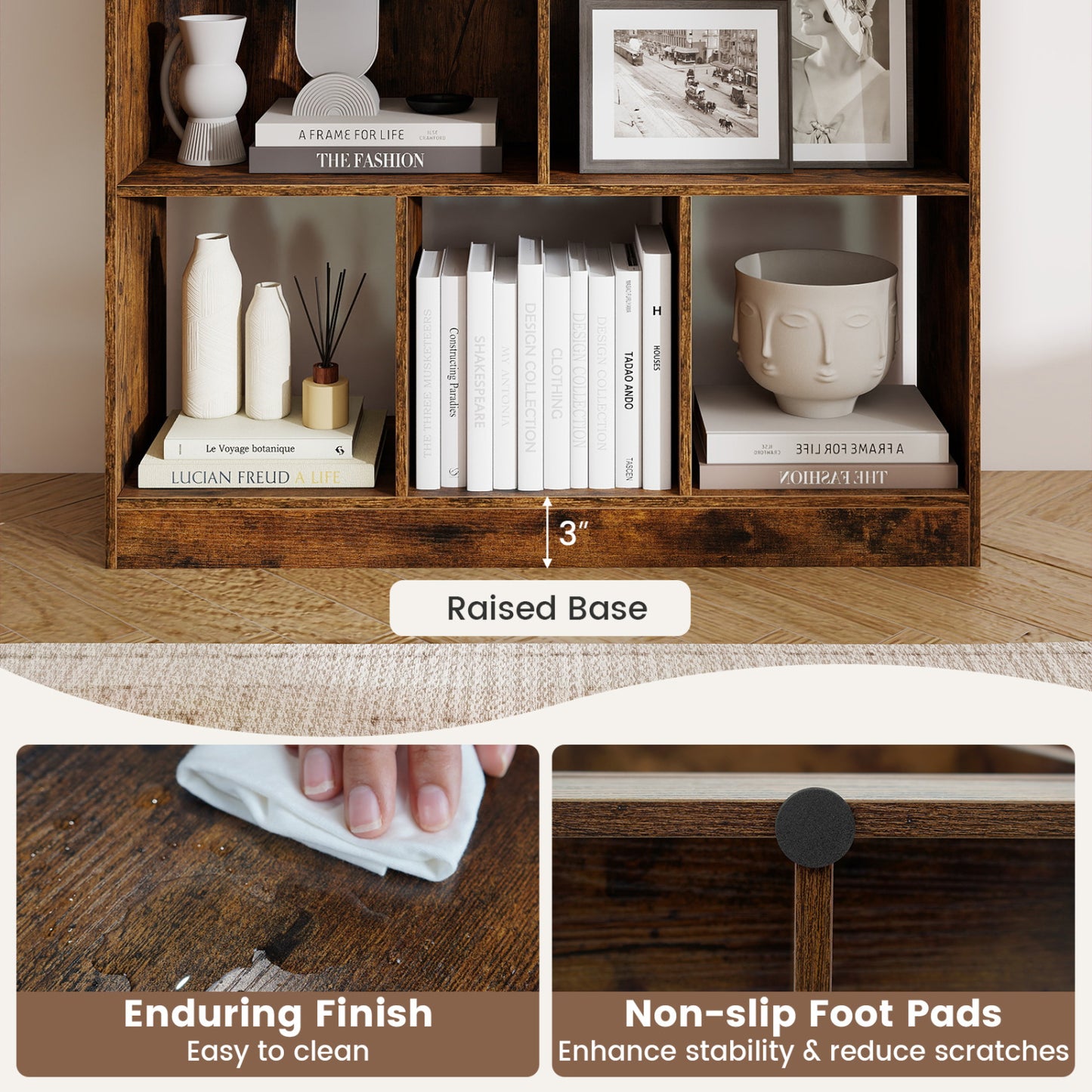 8-Cube Bookcase 3-Tier Storage Organizer with Anti-Tip Kit