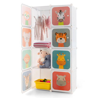 8-Cube Kids Wardrobe Closet with Clothes Hanging Section and Doors-Blue - 8 Cubes