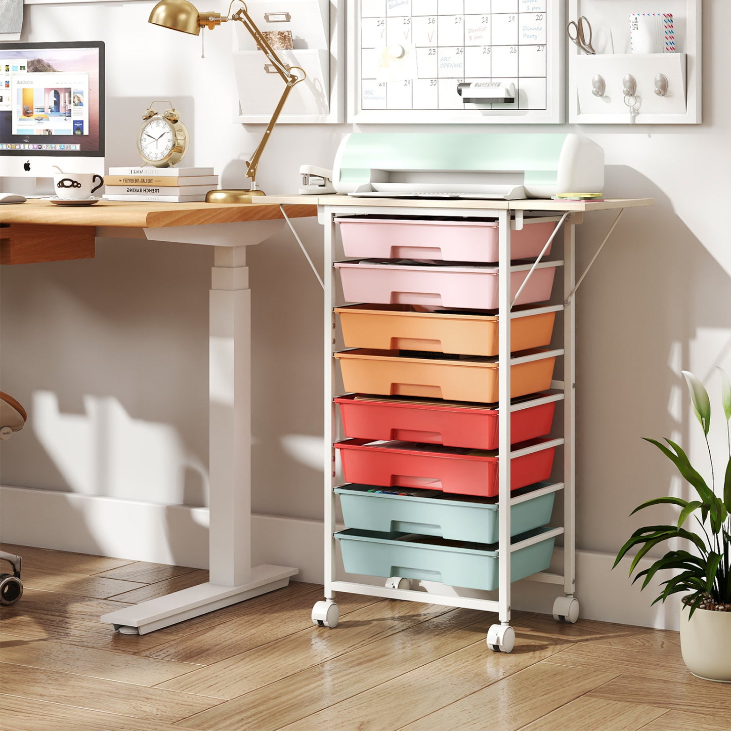8-Drawer Rolling Storage Cart with Wooden Tabletop