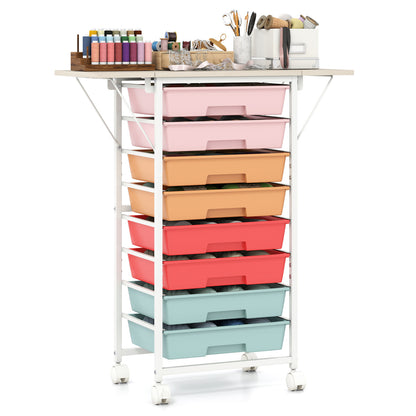 8-Drawer Rolling Storage Cart with Wooden Tabletop