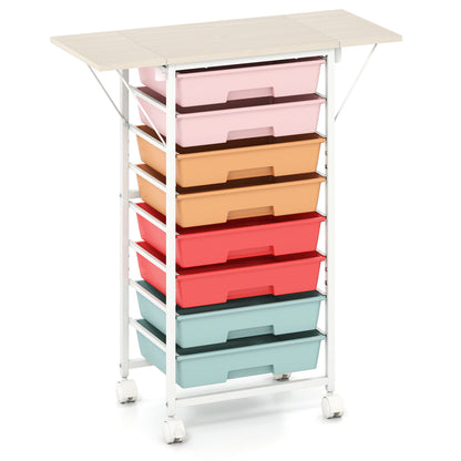 8-Drawer Rolling Storage Cart with Wooden Tabletop