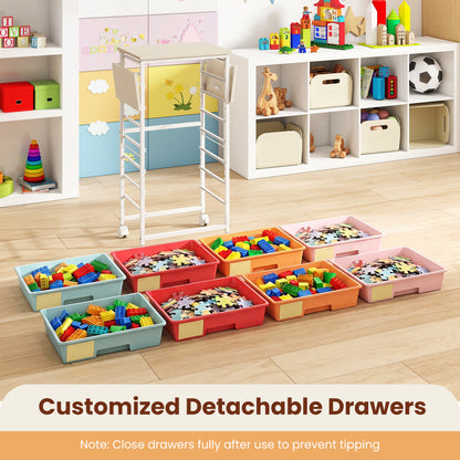 8-Drawer Rolling Storage Cart with Wooden Tabletop