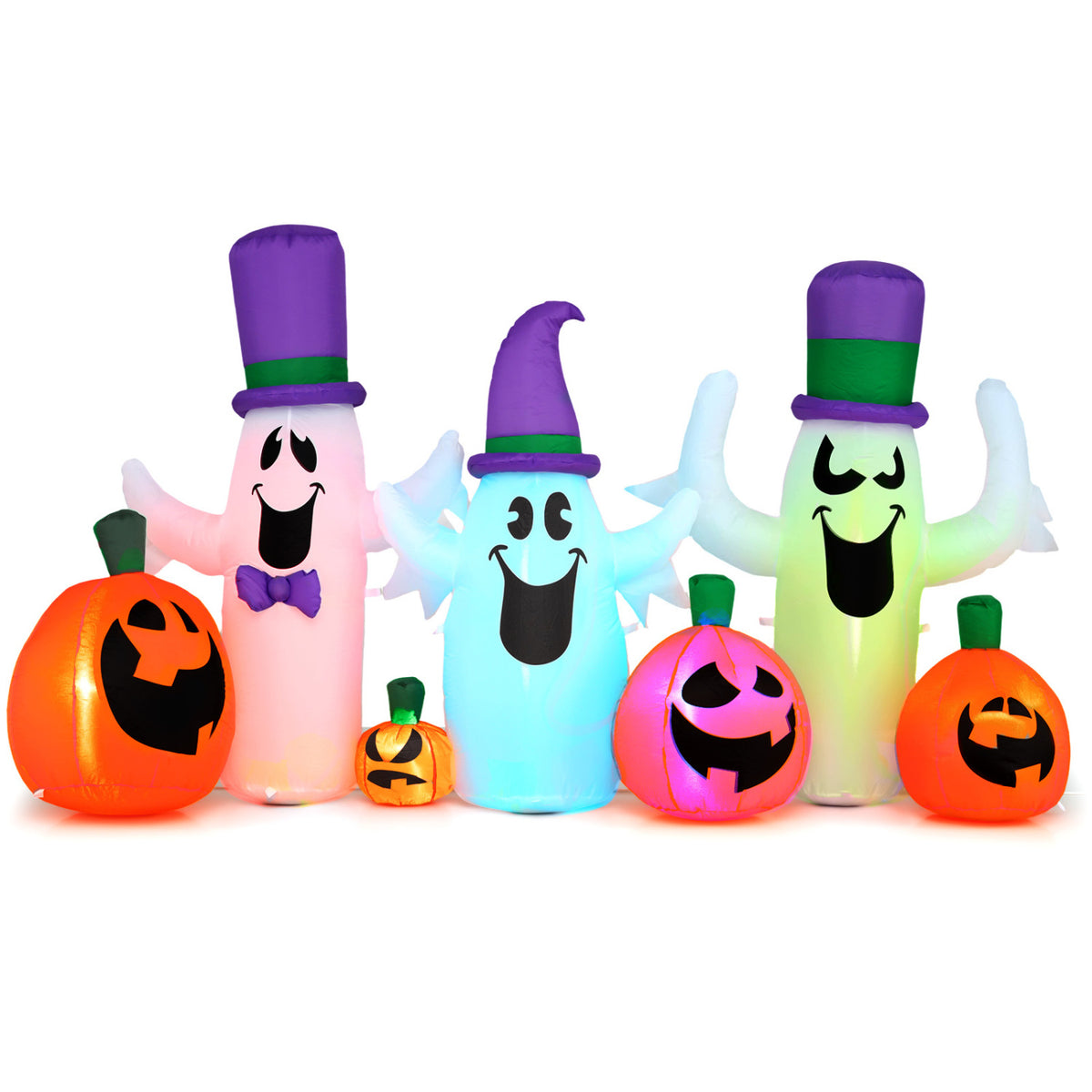 8 FT Halloween Inflatable with Ghosts and Pumpkins RGB LED