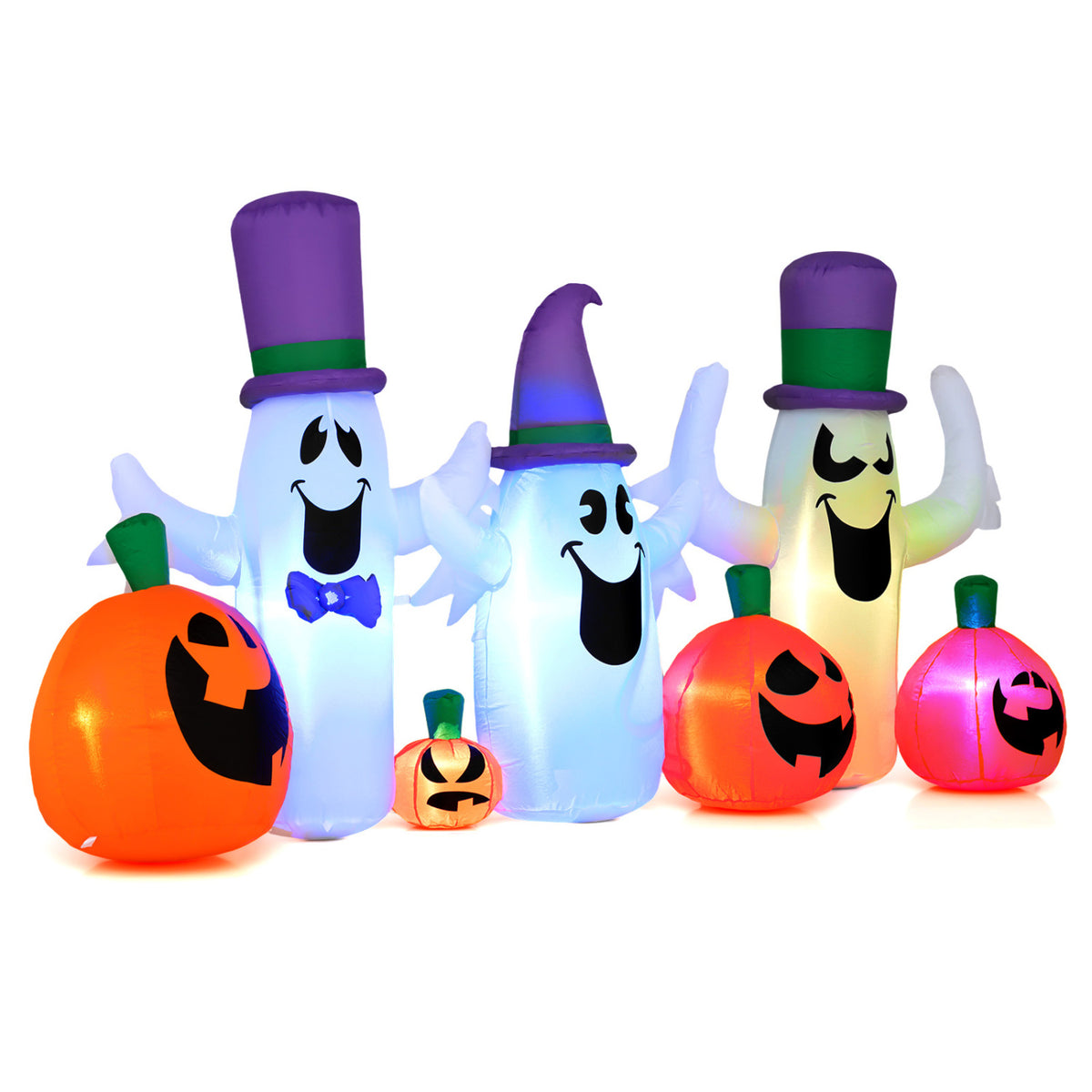 8 FT Halloween Inflatable with Ghosts and Pumpkins RGB LED