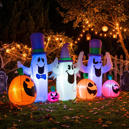 8 FT Halloween Inflatable with Ghosts and Pumpkins RGB LED