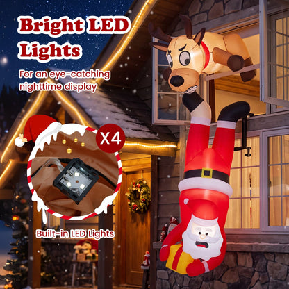 8 FT Inflatable Roof Hanging Christmas Funny Xmas Blow up Climbing Santa Claus and Reindeer
