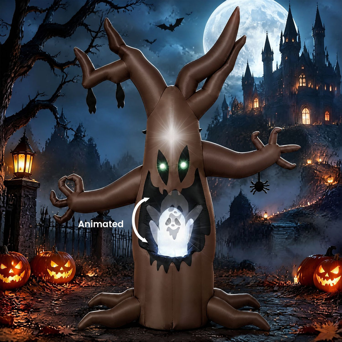 8 FT Halloween Inflatable Tree with Animated Popping Ghost for Holiday