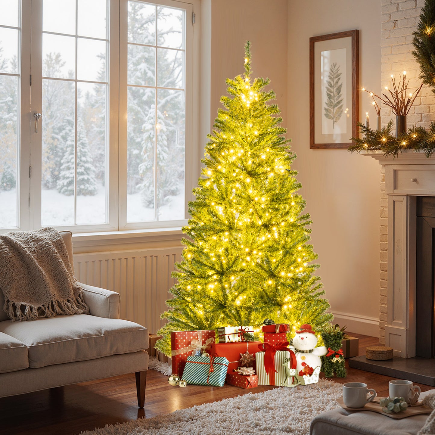 6/7/8 FT Pre-Lit Artificial Christmas Tree with Remote Control and LED Lights-S