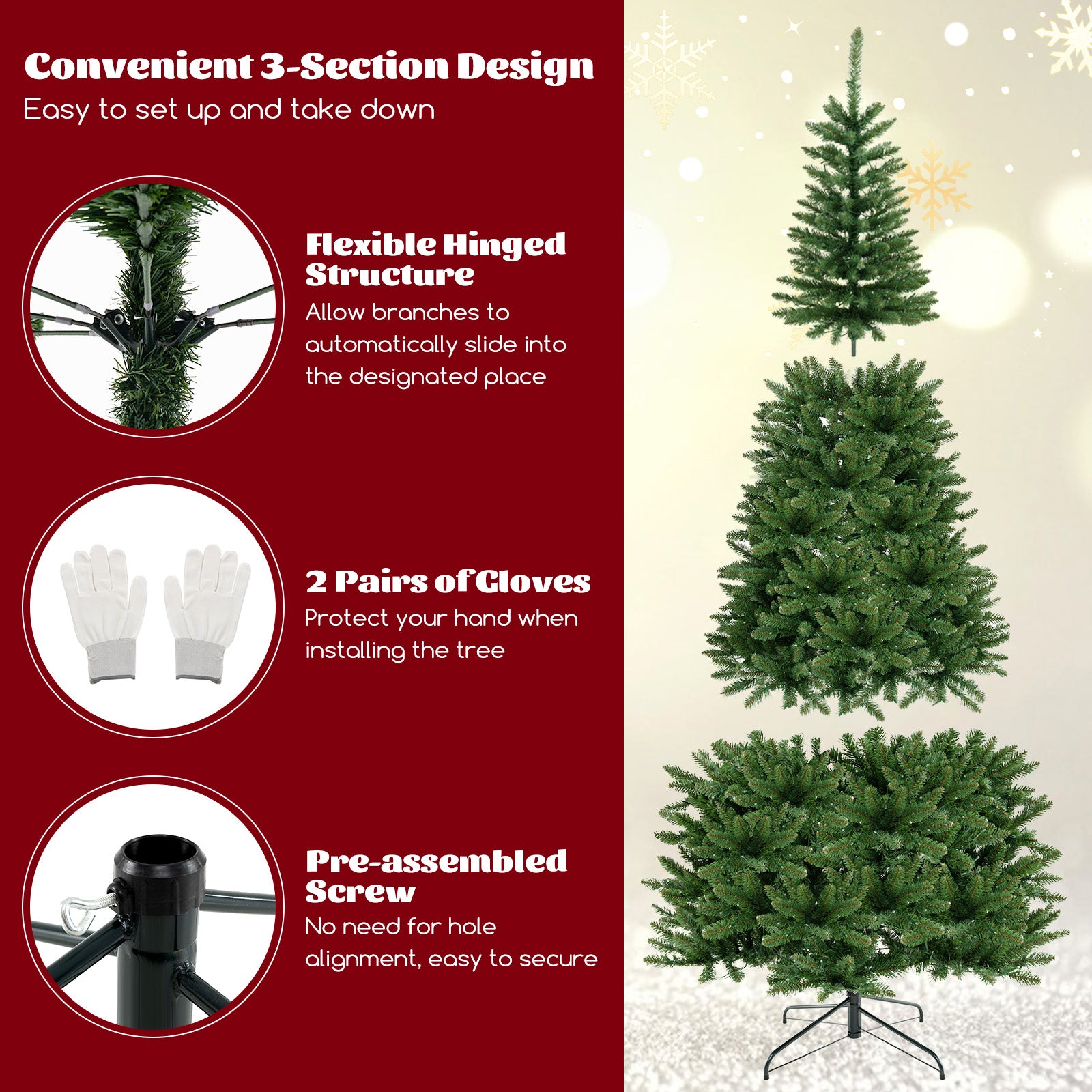 8 FT Corner Artificial Christmas Tree with 1137 Branch Tips and 360 Warm White LED Lights