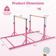 8 FT Double Horizontal Bars with 13-Level Adjustable Heights and 6-Level Adjustable Width-Pink