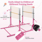 8 FT Double Horizontal Bars with 13-Level Adjustable Heights and 6-Level Adjustable Width-Pink