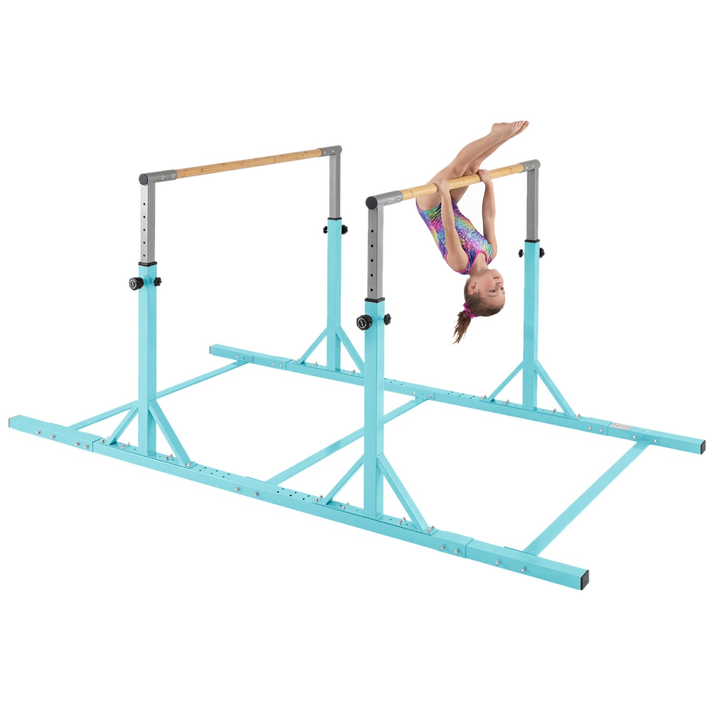 8 FT Double Horizontal Bars with 13-Level Adjustable Heights-Green - Green