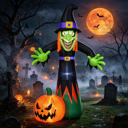 8 FT Halloween Inflatable Witch and Pumpkin with Built-in LED Lights for Holiday