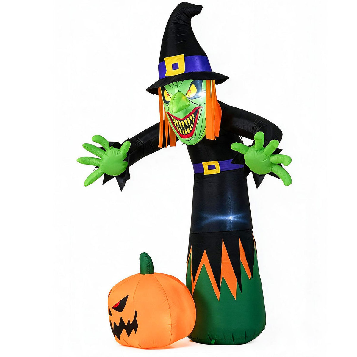 8 FT Halloween Inflatable Witch and Pumpkin with Built-in LED Lights for Holiday