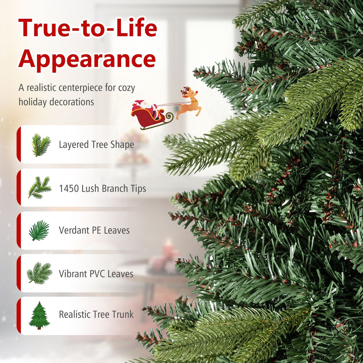 8 FT Artificial Christmas Tree with 1450 Full Branch Tips and Folding Metal Stand