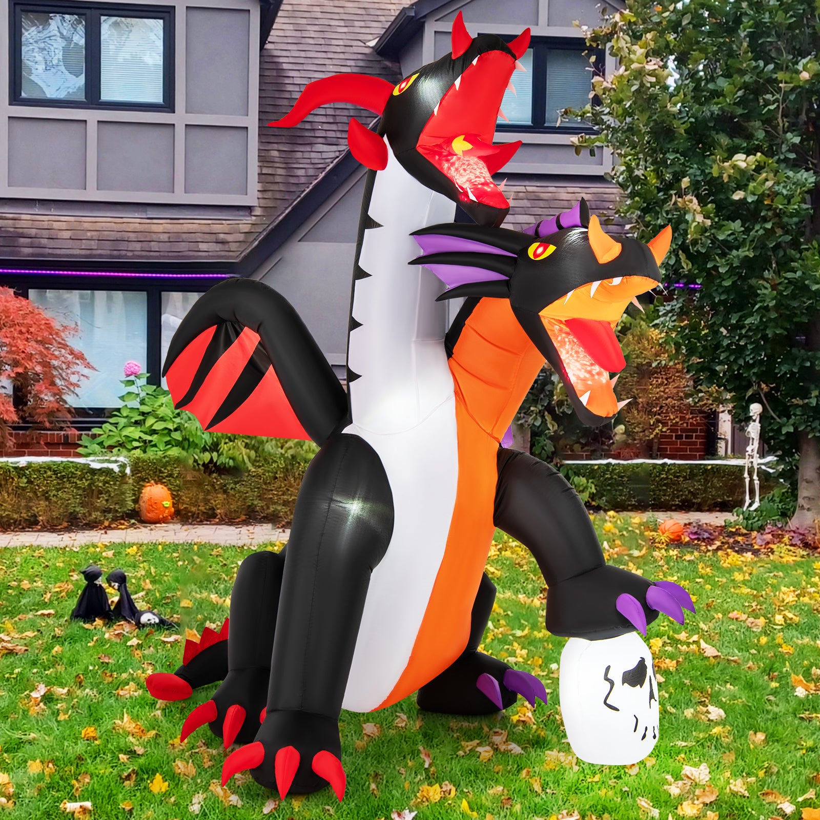 8 Feet Inflatable Twin-Headed Dragon Decoration with Lights