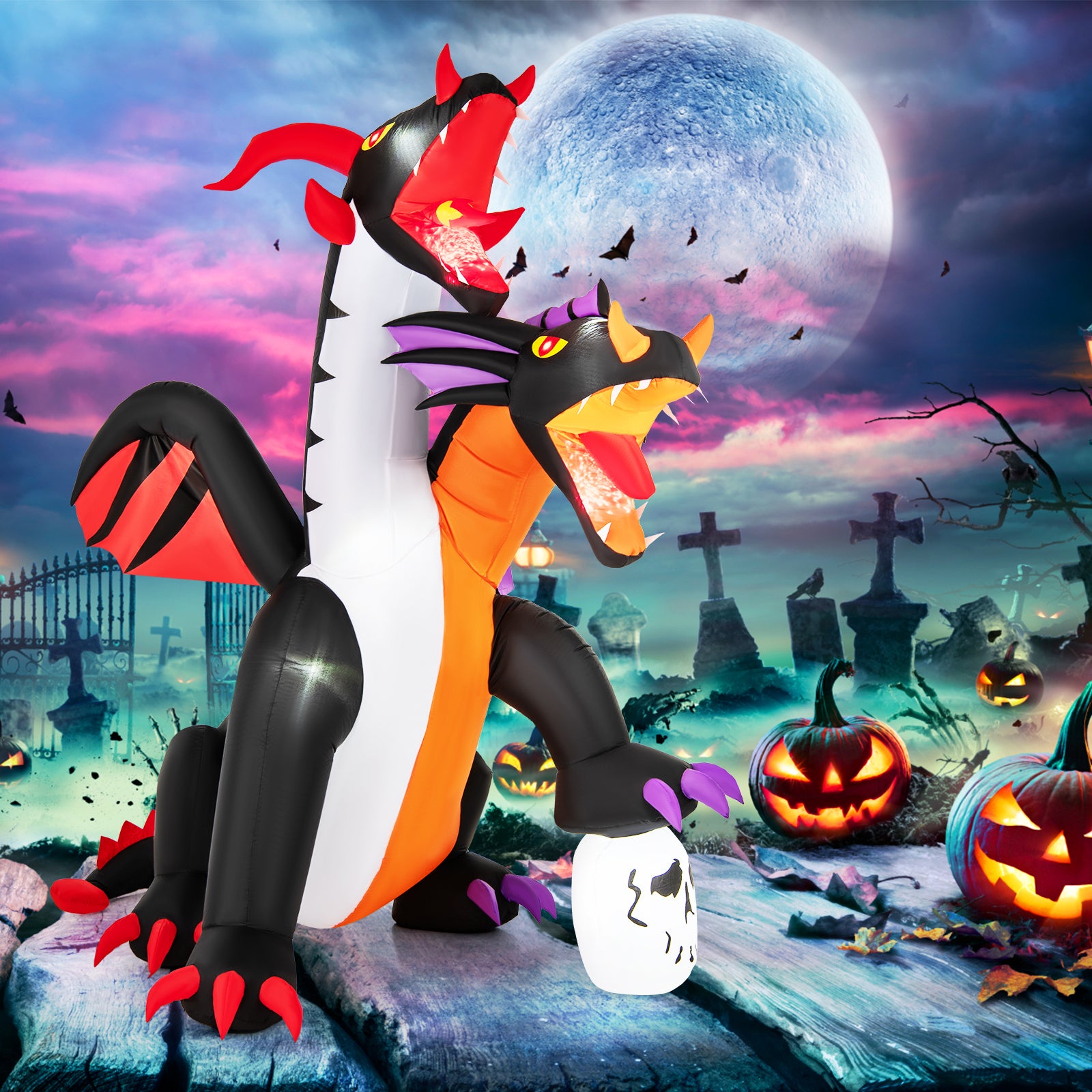 8 Feet Inflatable Twin-Headed Dragon Decoration with Lights
