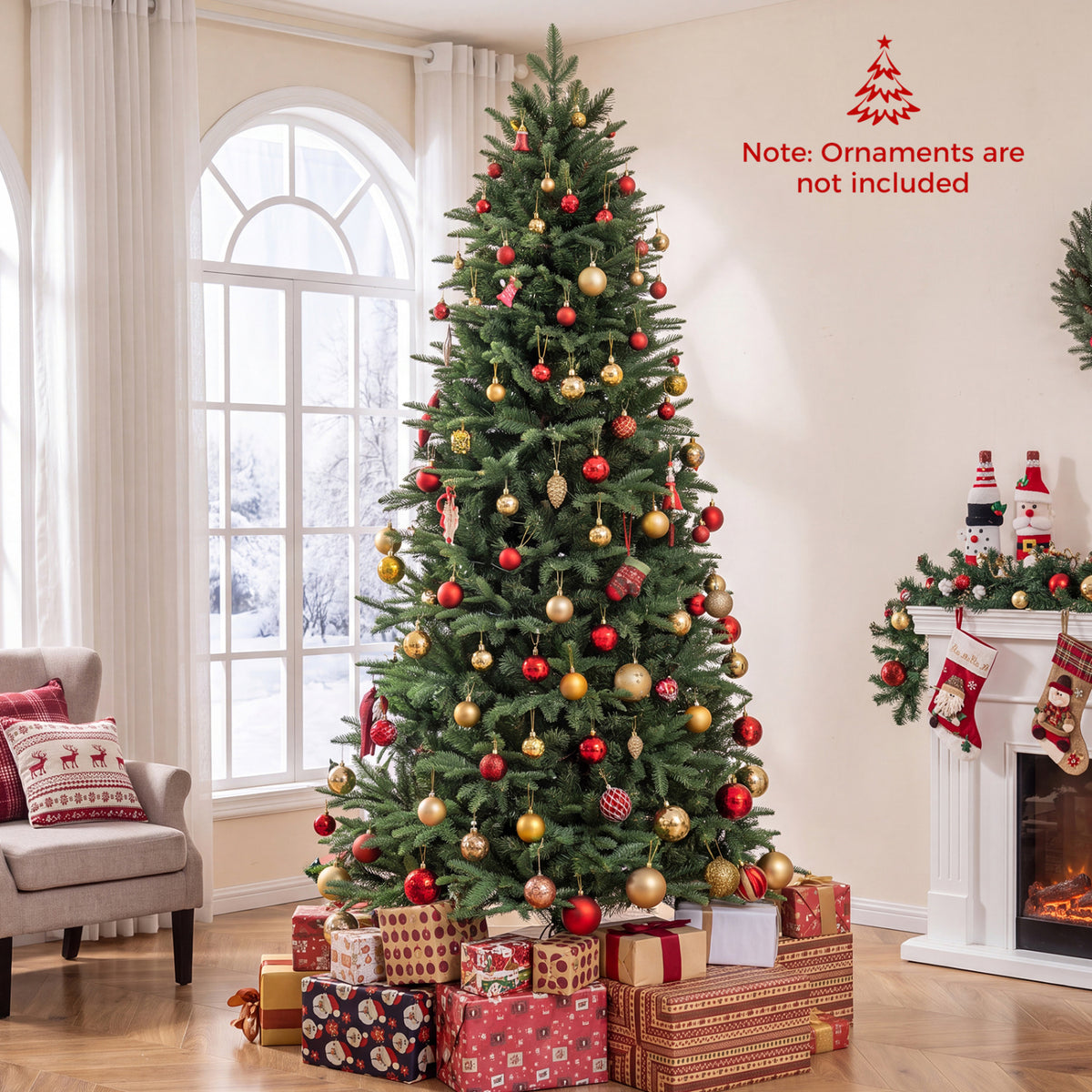 8 FT Pre-Lit Artificial Christmas Tree with Globe LED Lights