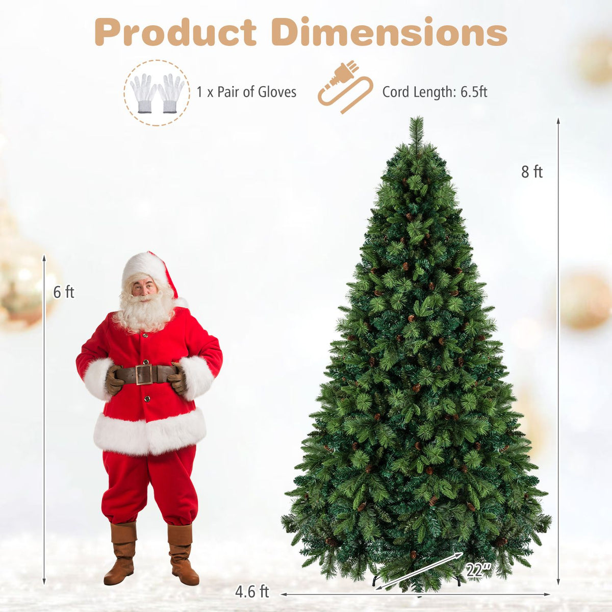 8 FT Pre-Lit Artificial Christmas Tree with 310/400/515 Warm White LED Lights and 8