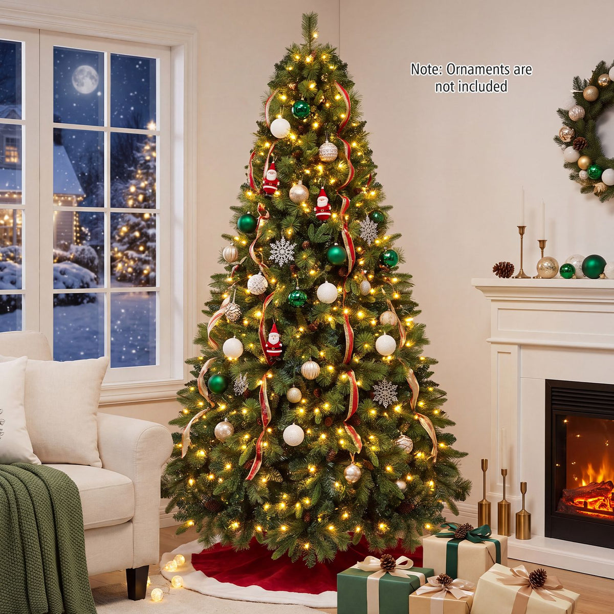 8 FT Pre-Lit Artificial Christmas Tree with 310/400/515 Warm White LED Lights and 8