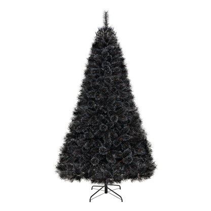 6/7/8 Feet Black Artificial Halloween Christmas Tree with PVC Branch Tips and 210/320/450 Cool White LED Lights