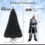 6/7/8 Feet Black Artificial Halloween Christmas Tree with PVC Branch Tips and 210/320/450 Cool White LED Lights