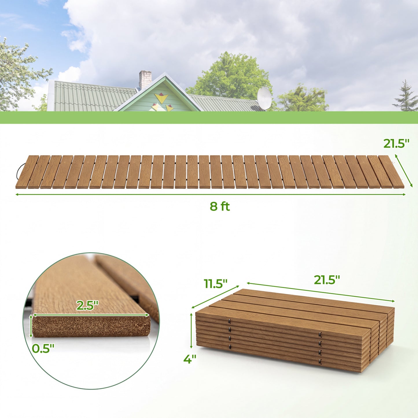 8 Feet Outdoor Pathway Straight Roll-Out Patio Boardwalk