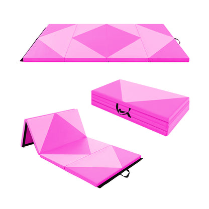 8 Feet PU Leather Folding Gymnastics Mat with Hook and Loop Fasteners-Blue - Pink