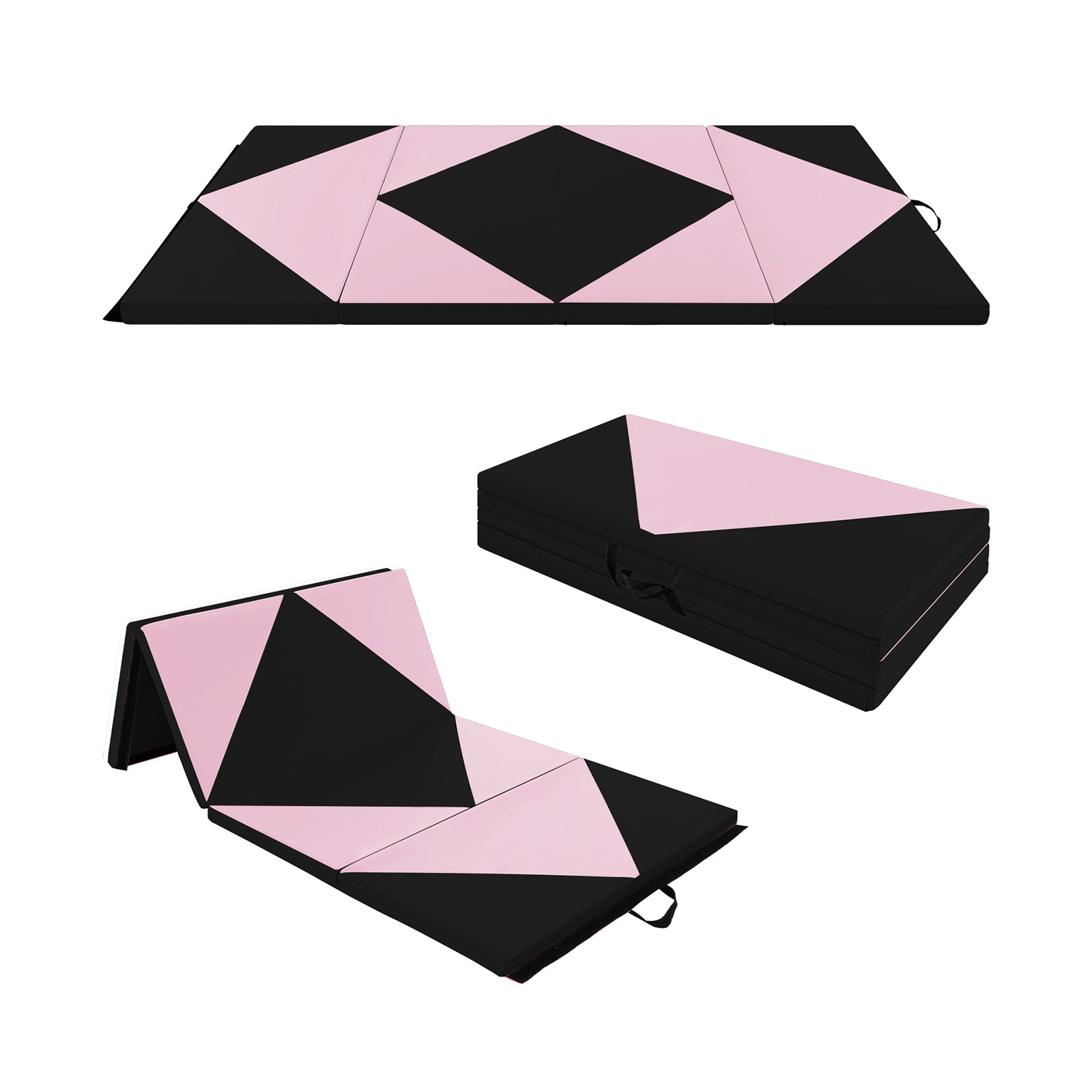 8 Feet PU Leather Folding Gymnastics Mat with Hook and Loop Fasteners-Blue - Black & Pink