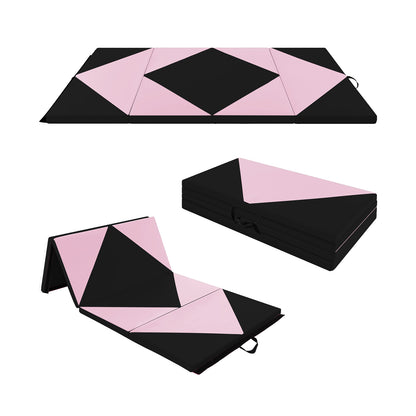 8 Feet PU Leather Folding Gymnastics Mat with Hook and Loop Fasteners-Blue - Black & Pink