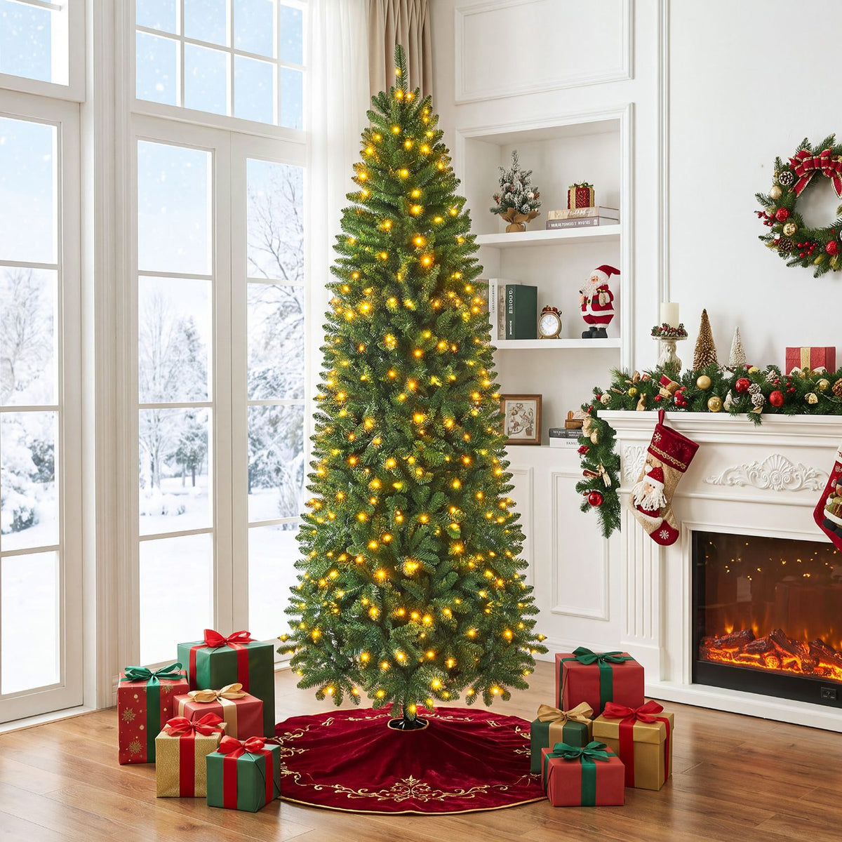6 Feet Pre-Lit Artificial Christmas Tree with 300/250/170/380 Warm White and Multi