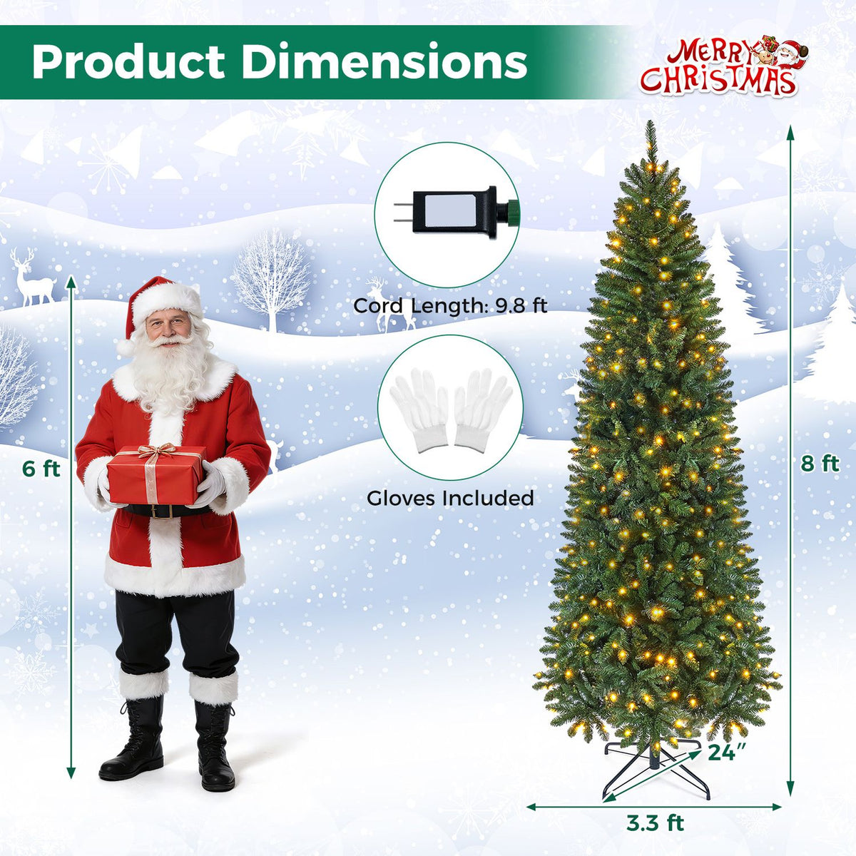 6 Feet Pre-Lit Artificial Christmas Tree with 300/250/170/380 Warm White and Multi
