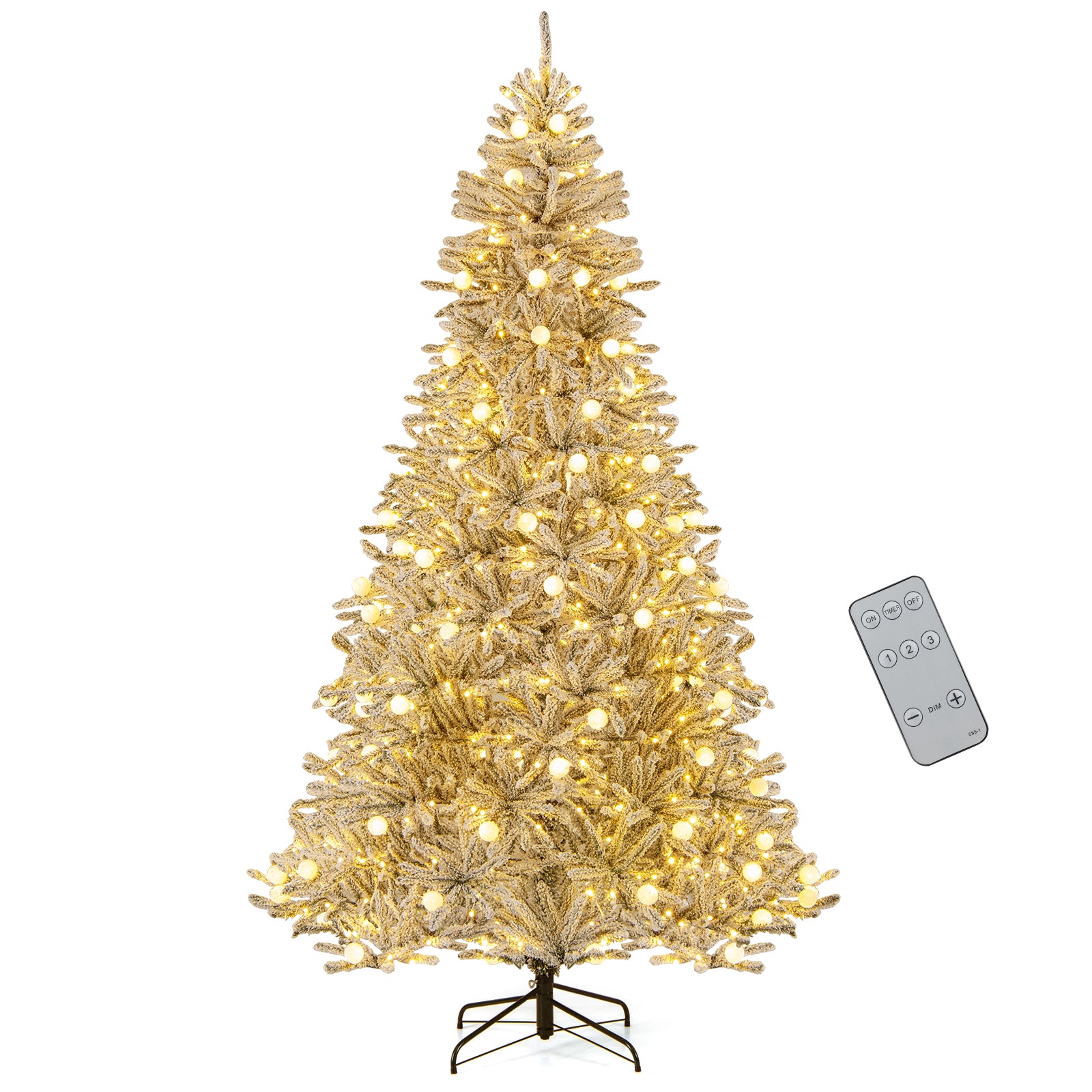 8 Feet Snow-flocked Artificial Christmas Tree Pre-lit Hinged with 81 Sphere Lights and Remote