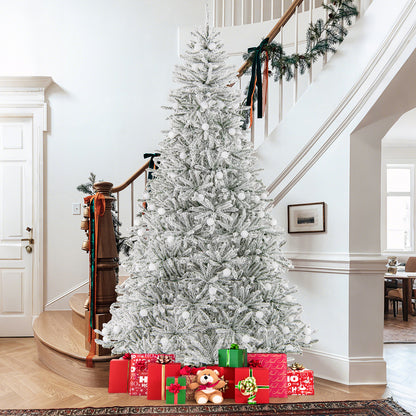 8 Feet Snow-flocked Artificial Christmas Tree Pre-lit Hinged with 81 Sphere Lights and Remote